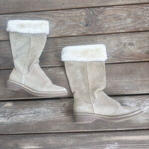 Arizona Jean Company Cream Heeled Boots with Faux Fur Cuff
